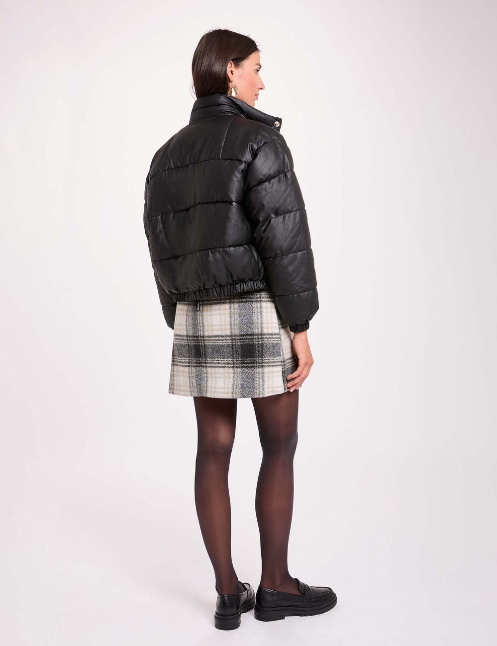 Doudoune similicuir col montant noir femme