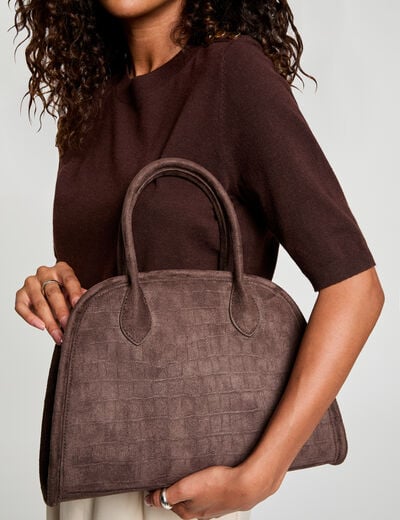Sac su&eacute;dine aspect croco marron fonc&eacute; femme