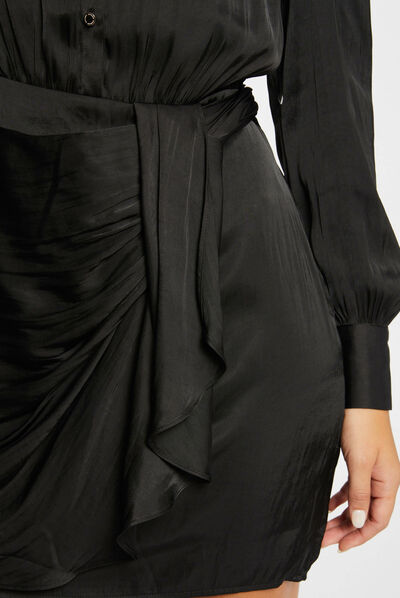 Robe droite drapée satinée noir femme