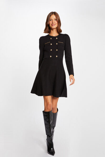 Robe pull trapèze avec boutons noir femme