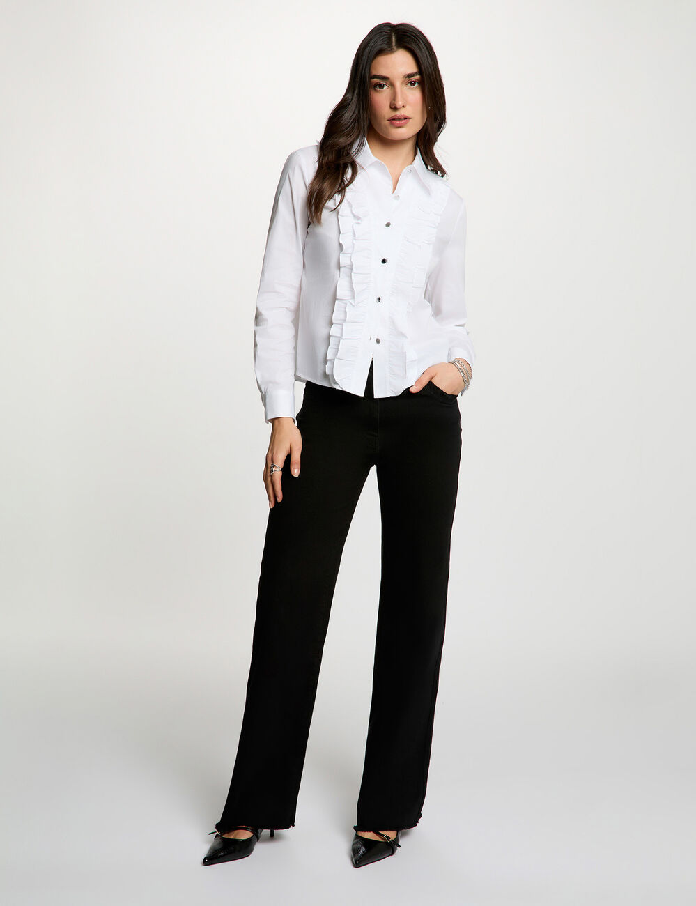 Chemise droite col &agrave; revers blanc femme