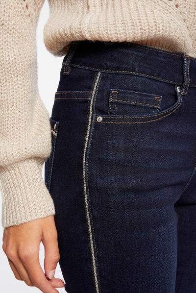 Jeans slim avec bandes strass jean brut femme