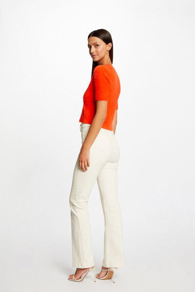 Pull manches courtes à boutons orange femme
