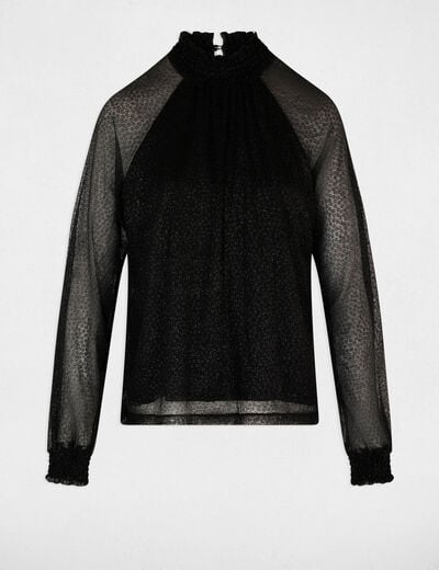 Blouse col montant noir femme