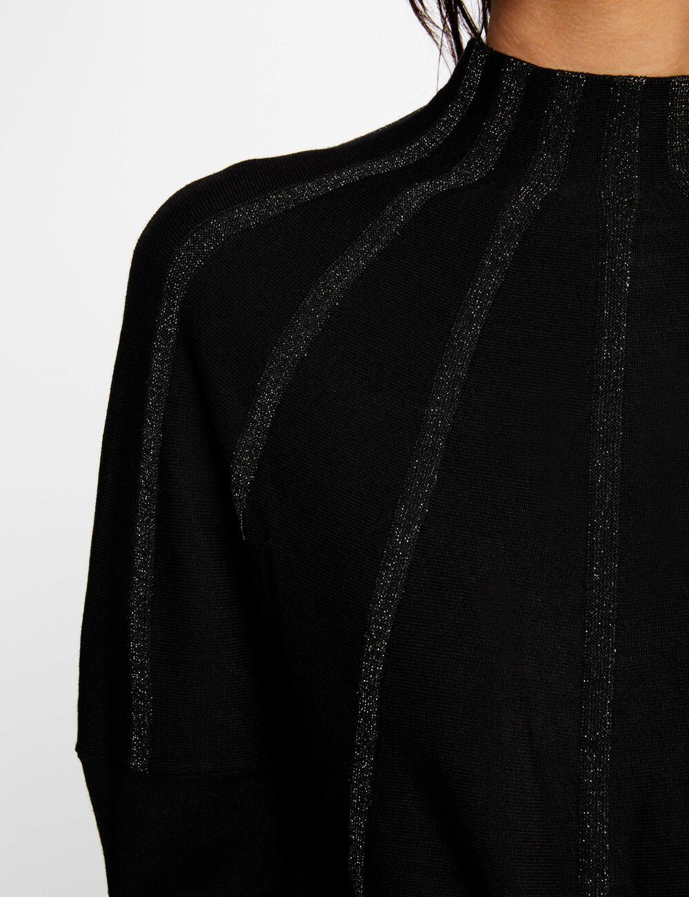 Pull manches longues &agrave; col montant noir femme