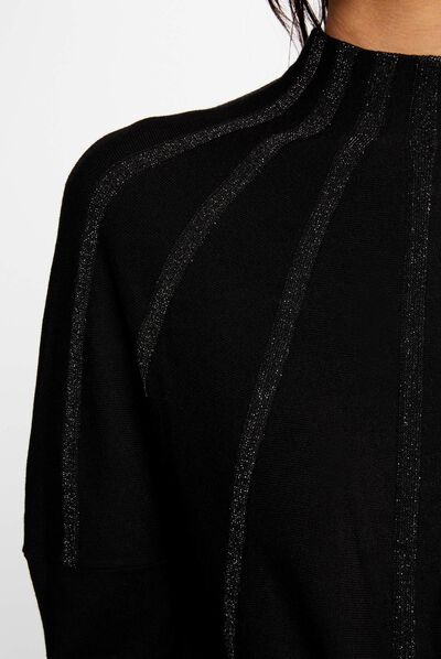 Pull manches longues à col montant noir femme