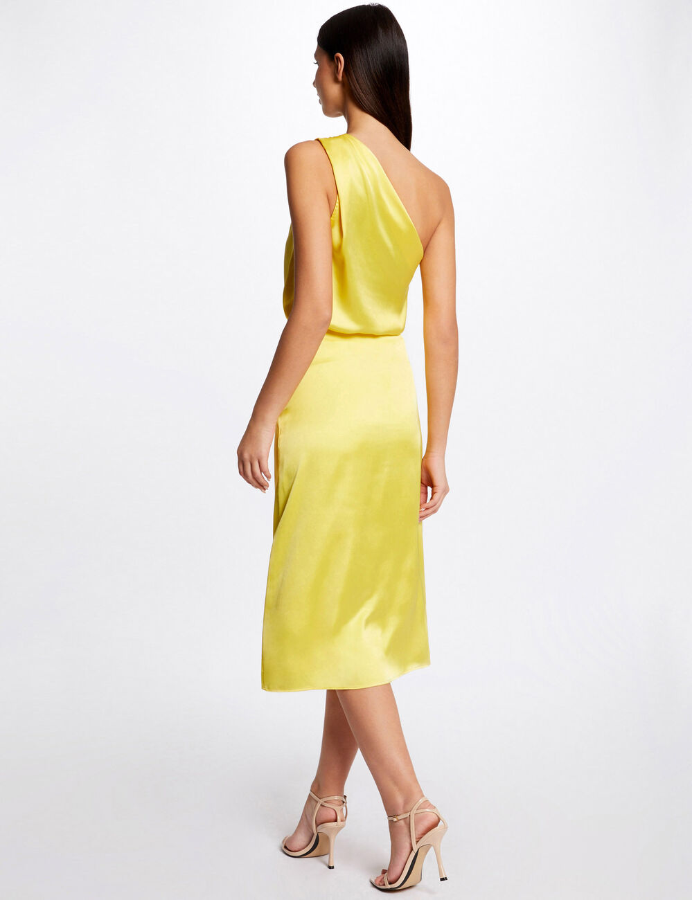 Blouse asym&eacute;trique satin jaune femme