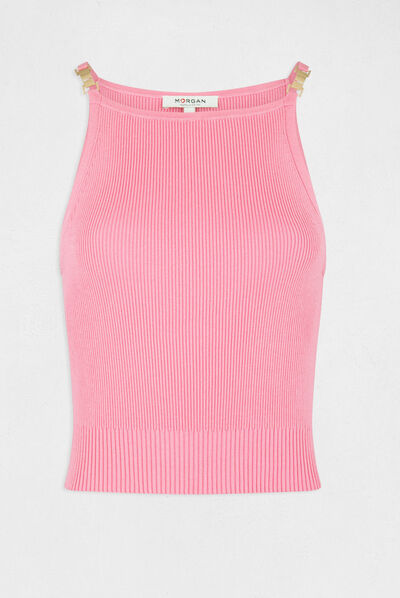 Pull débardeur bretelles fines rose clair femme