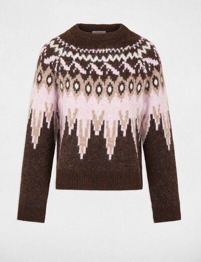 Pull chevron col rond marron fonc&eacute; femme