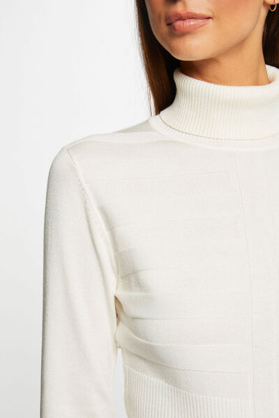 Pull manches longues col roulé ivoire femme