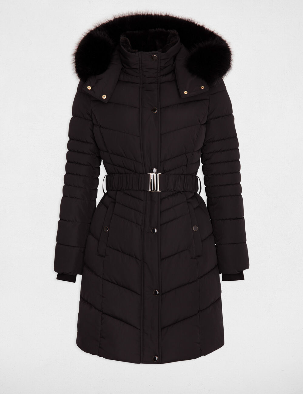 Doudoune longue &agrave; capuche noir femme