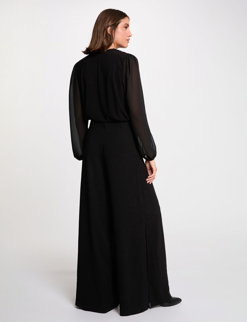 T-shirt voile col lavalli&egrave;re noir femme
