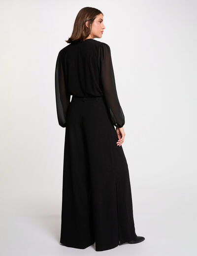 T-shirt voile col lavalli&egrave;re noir femme