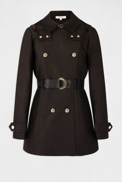 Trench droit ceinturé à capuche noir femme