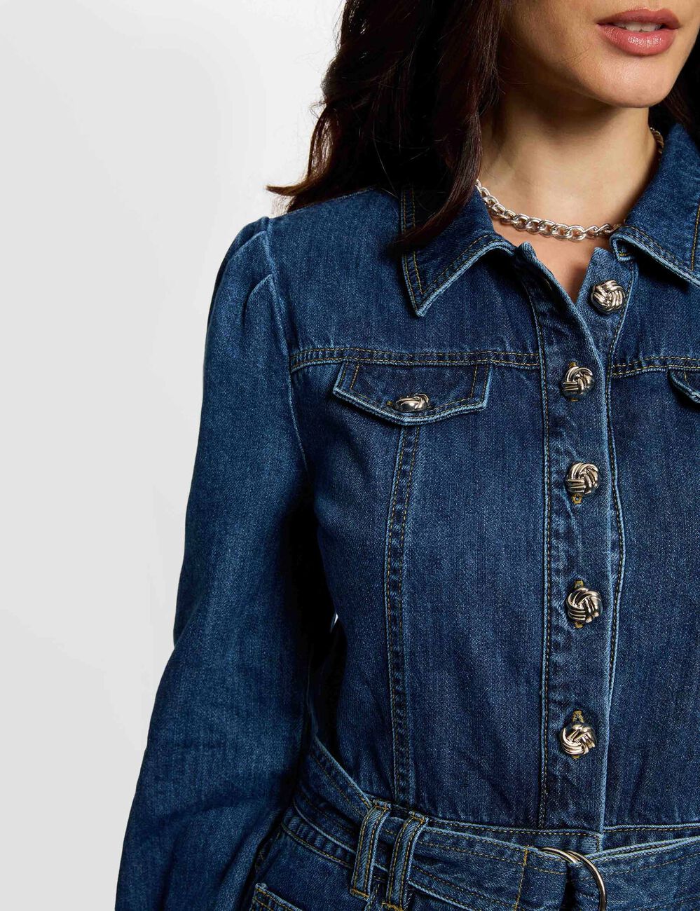 Robe longue ajust&eacute;e denim brut femme