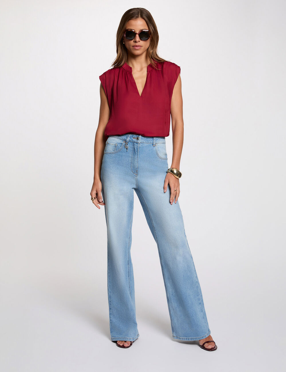 Blouse manches courtes satin bordeaux femme