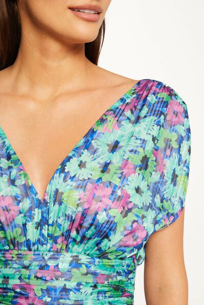 Robe longue droite imprimé floral multico femme