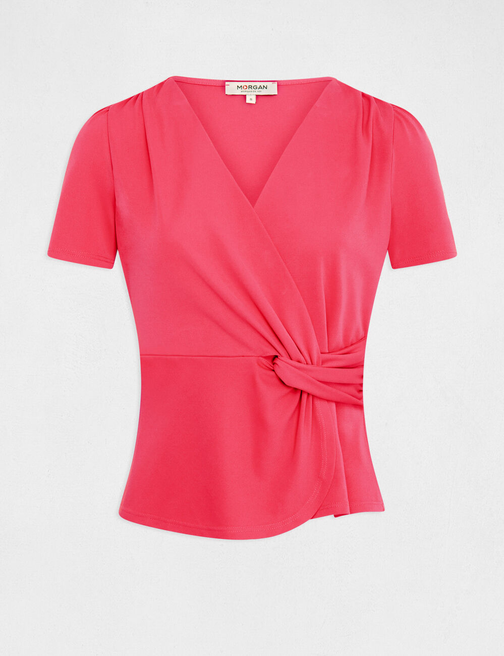 T-shirt manches courtes col cache-coeur framboise femme