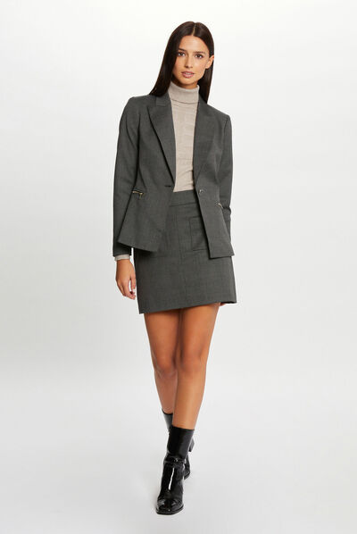 Jupe droite à carreaux gris anthracite femme