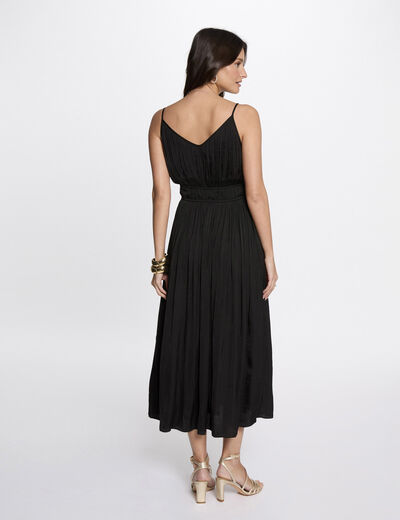 Robe midi droite plissée noir femme