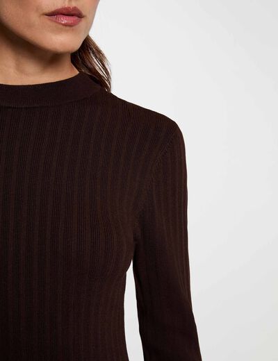 Robe tricot manches longues marron fonc&eacute; femme