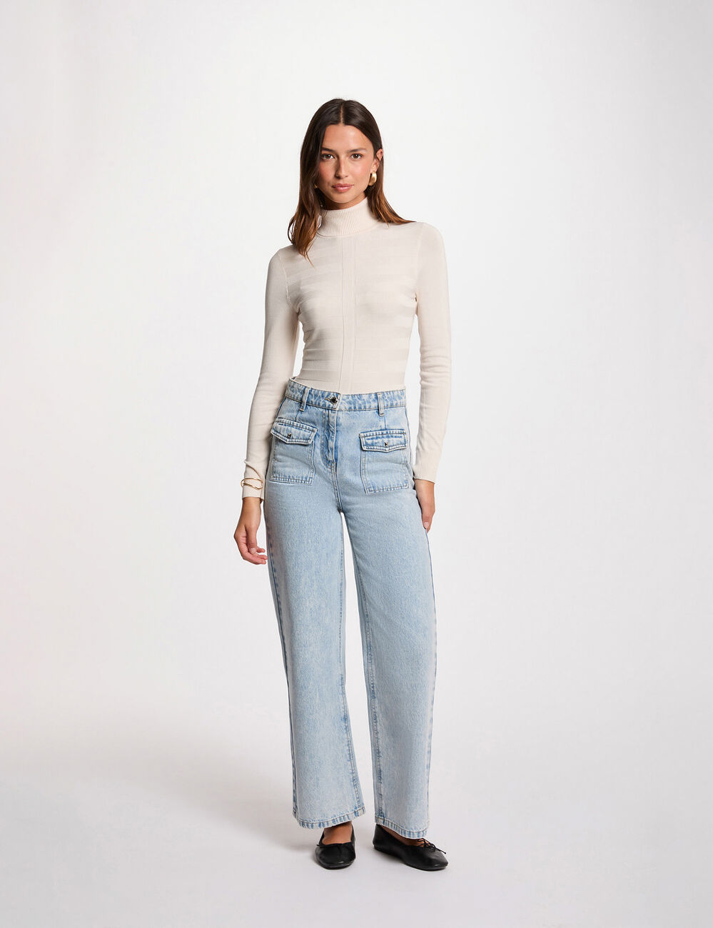 Pull col roul&eacute; ivoire femme