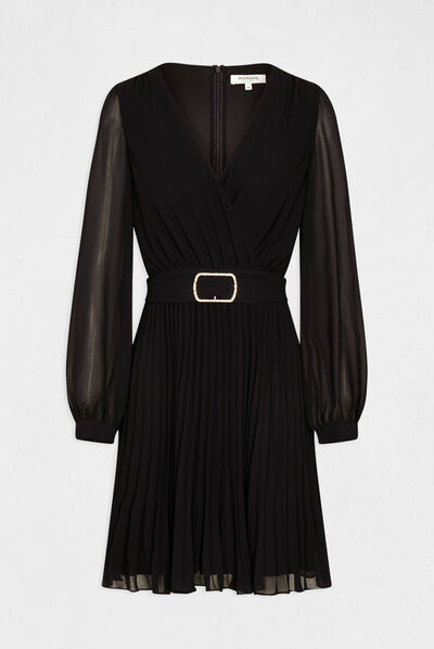 Robe droite fluide avec bas plissé marine femme