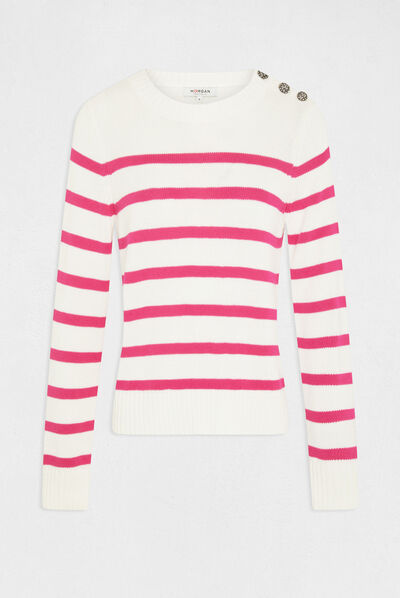 Pull manches longues à rayures ecru femme