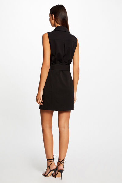 Robe cintrée zippée ceinturée noir femme