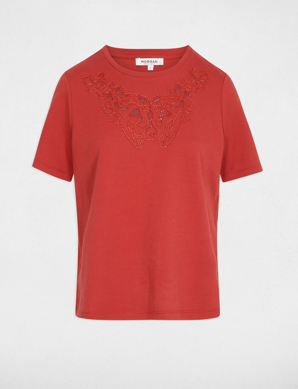 T-shirt manches courtes orange fonc&eacute; femme