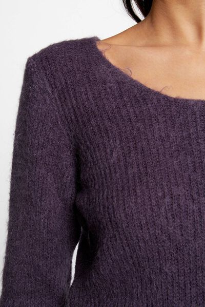 Pull manches longues col rond violet fonce femme