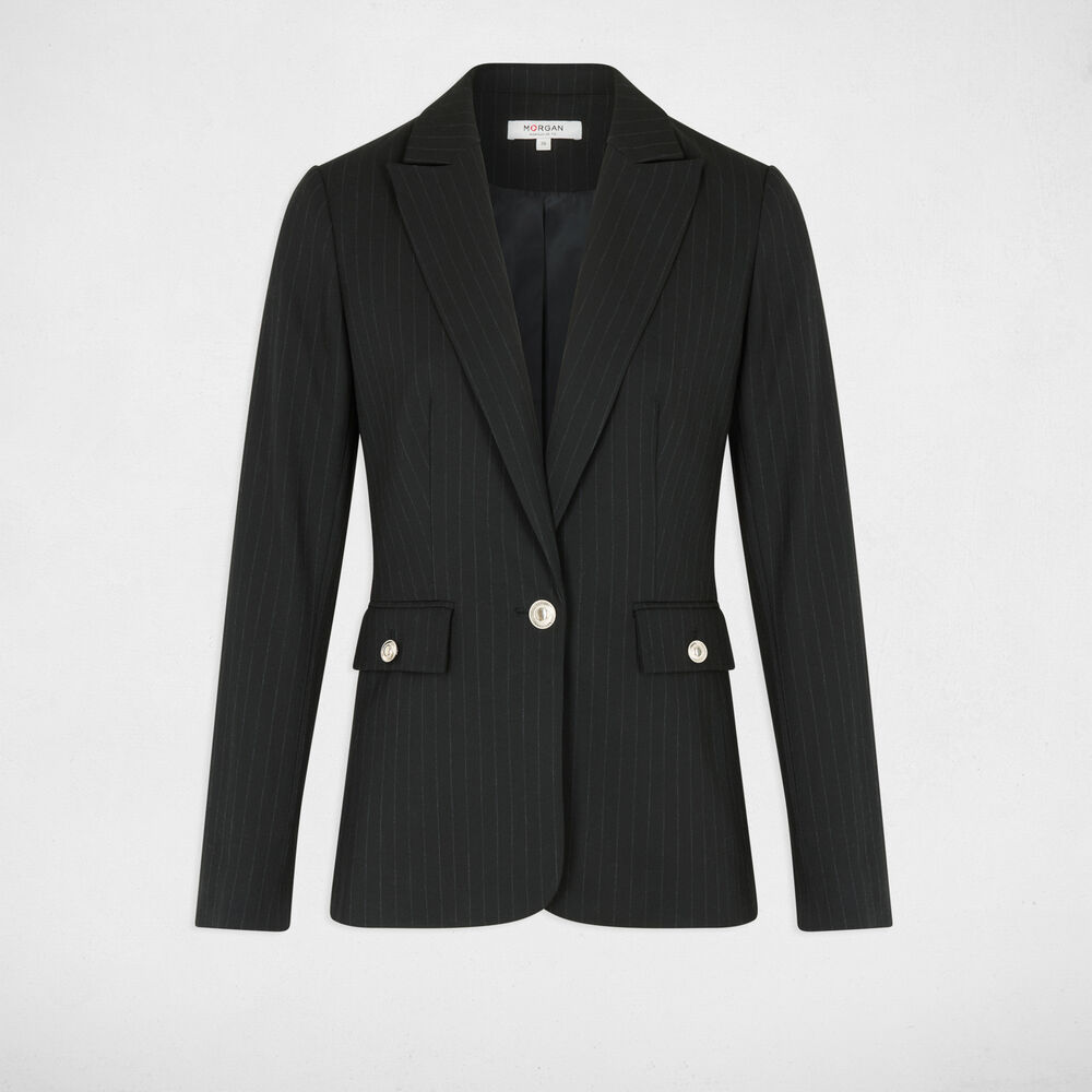 Blazer ray&eacute; col tailleur noir femme