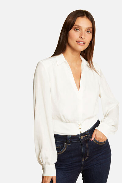 Blouse manches longues ecru femme