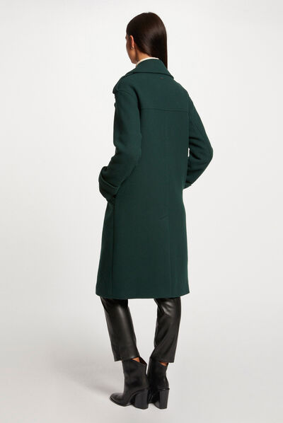 Manteau long droit boutonné vert fonce femme
