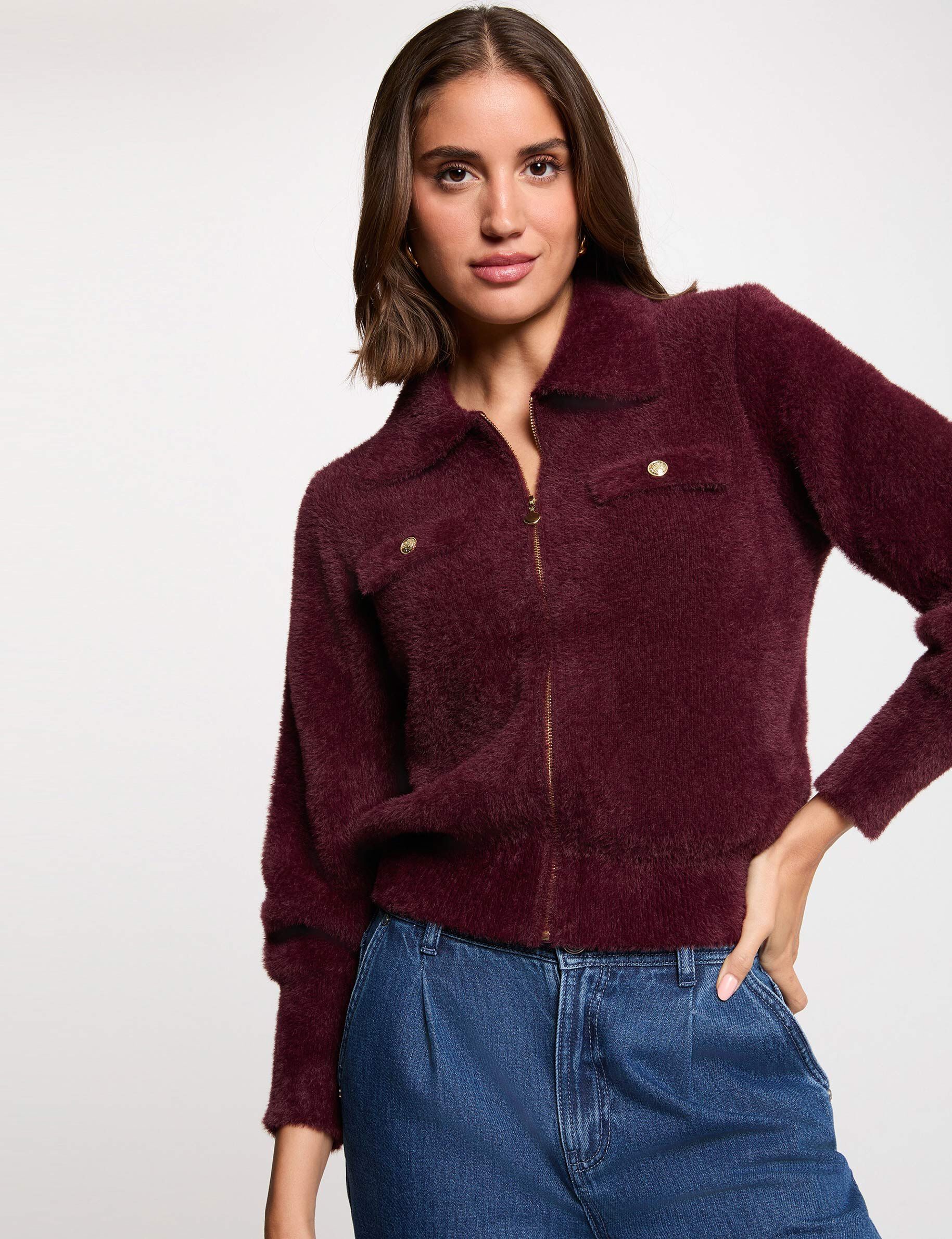 Gilet manches longues col à revers camel femme - vue 7