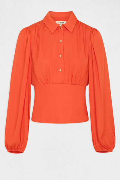 Blouse manches longues bouffantes orange femme