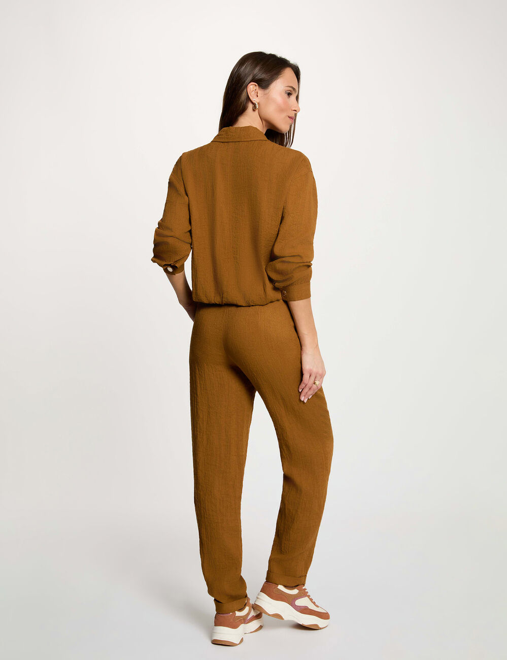 Veste oversize pliss&eacute;e camel femme