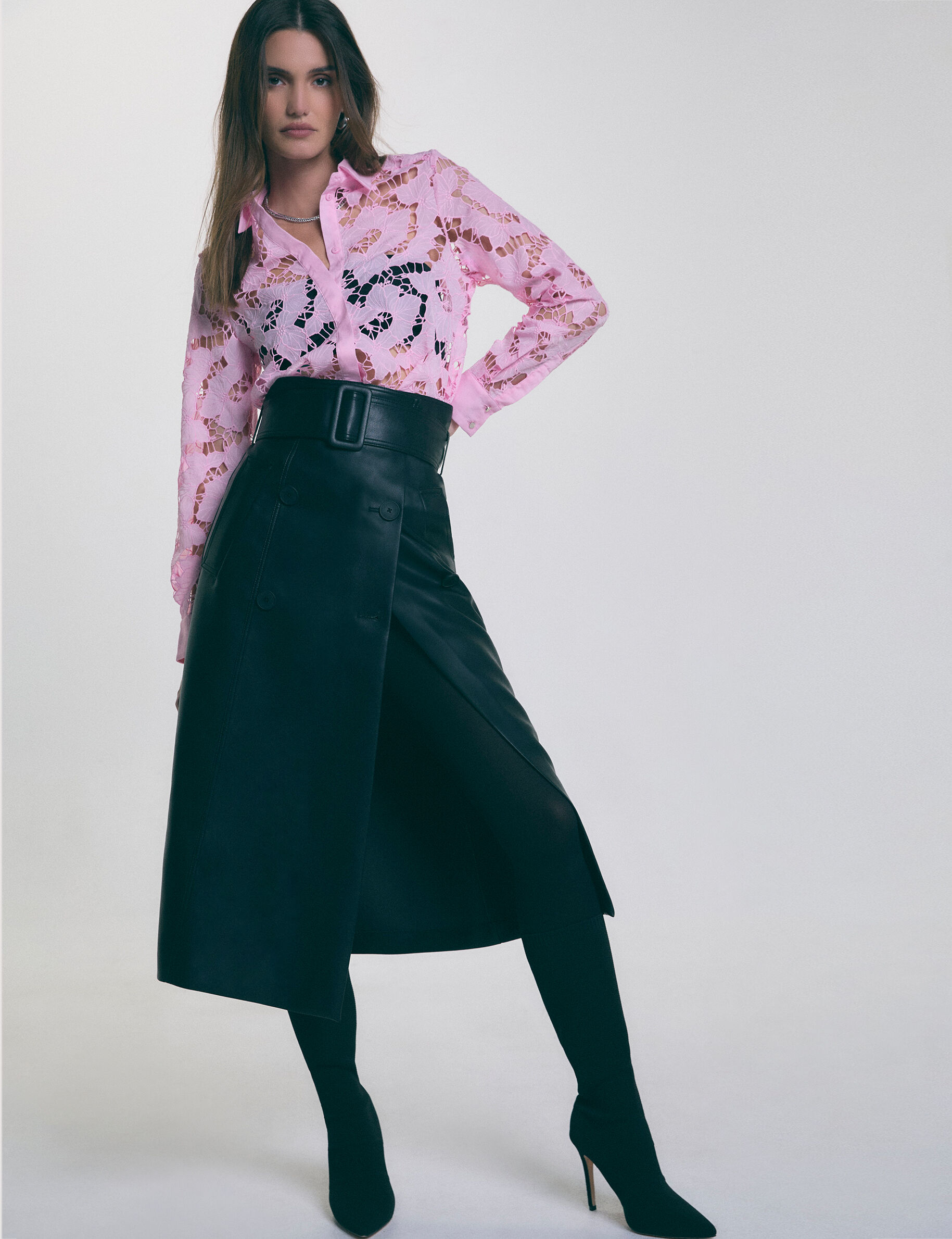 Jupe longue simili cuir noir femme - Morgan - Modalova