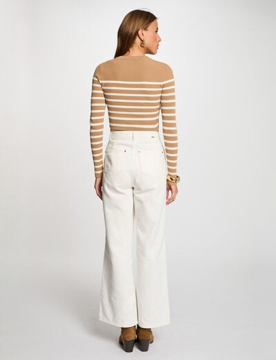 Pull manches longues à rayures camel femme