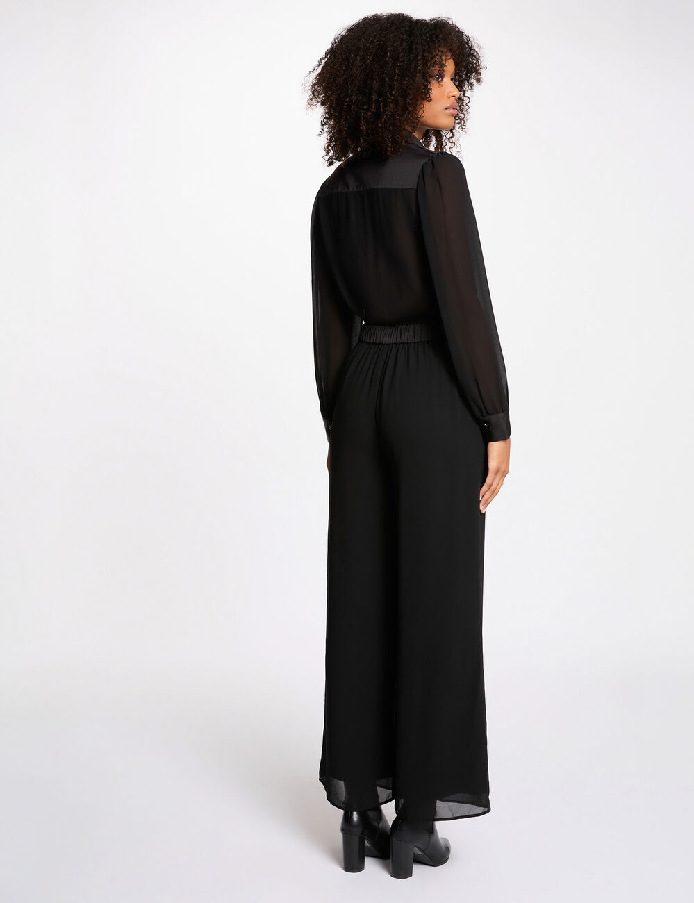 Combinaison fluide col &agrave; revers noir femme