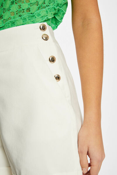 Short droit fluide à ponts ecru femme