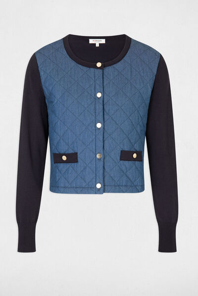 Gilet manches longues devant en jean marine femme