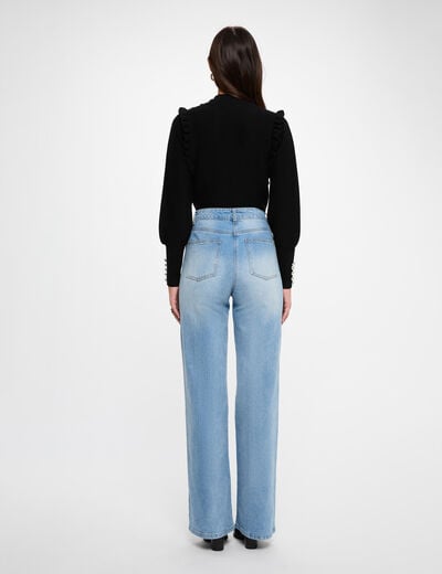 Pull manches longues avec volants noir femme