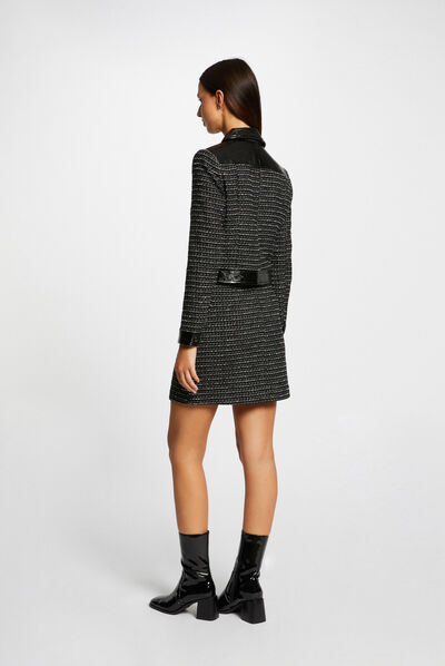 Veste droite avec détails vinyle noir femme