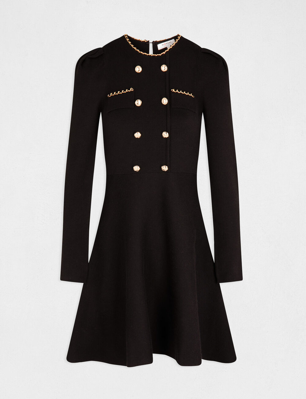 Robe tricot trap&egrave;ze avec boutons noir femme