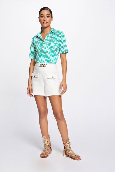 Short droit taille haute avec ornement ecru femme