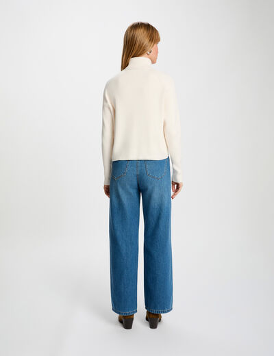 Pull manches longues effet crois&eacute; ivoire femme