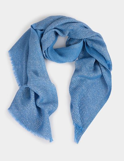 Foulard plissé fils métallisés bleu femme