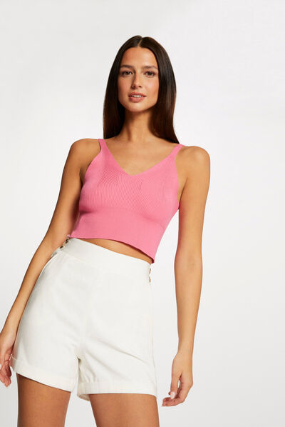 Débardeur pull à bretelles fines rose femme