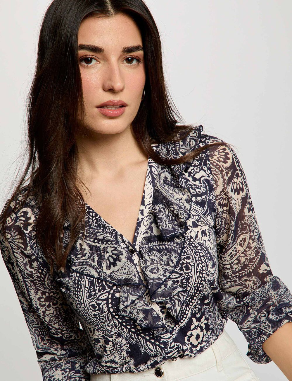 Chemise voile col v blanc femme